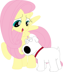 Size: 3122x3561 | Tagged: safe, artist:porygon2z, imported from derpibooru, fluttershy, brian griffin, crossover, family guy, simple background, transparent background