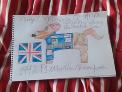 Size: 4128x3096 | Tagged: safe, artist:super-coyote1804, imported from derpibooru, pony, colored pencil drawing, formula 1, great britain, nigel mansell, photo, ponified, solo, the british lion, traditional art, united kingdom