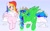 Size: 2560x1597 | Tagged: safe, artist:pledus, imported from derpibooru, applejack, rainbow dash, oc, oc:candy clumsy, oc:streaking sour apple, earth pony, pegasus, pony, blushing, cloud, commissioner:bigonionbean, cowboy hat, cute, duo, embarrassed, female, fusion, hat, heart shaped, mare, stetson, writer:bigonionbean