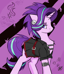 Size: 1280x1490 | Tagged: safe, artist:sallycars, imported from derpibooru, starlight glimmer, pony, unicorn, alternate hairstyle, clothes, ear piercing, earring, edgelight glimmer, goth, jewelry, piercing, skirt, solo