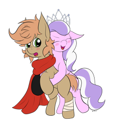 Size: 2519x2733 | Tagged: safe, artist:wapamario63, imported from ponybooru, diamond tiara, oc, oc:himmel, earth pony, pony, bipedal, blushing, canon x oc, clothes, colt, commission, cute, female, filly, hug, jewelry, male, open mouth, scarf, simple background, tiara, transparent background