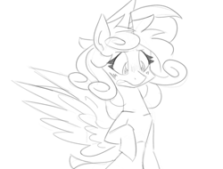 Size: 1140x866 | Tagged: safe, artist:flutterthrash, princess flurry heart, alicorn, semi-anthro, black and white, blushing, embarrassed, female, grayscale, looking down, monochrome, solo, wip