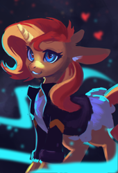 Size: 1500x2200 | Tagged: safe, artist:hierozaki, imported from derpibooru, sunset shimmer, pony, unicorn, clothes, female, floppy ears, mare, skirt, solo