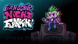 Size: 1280x720 | Tagged: safe, artist:crusader productions, artist:swordsmen, imported from derpibooru, screencap, spike, dragon, boombox, friday night funkin', gradient background, mod, sitting, teenaged dragon, teenager, title screen, video game