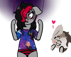 Size: 1300x1046 | Tagged: safe, artist:lazerblues, imported from derpibooru, oc, oc only, oc:kitkat, oc:miss eri, black and red mane, clothes, collar, ear piercing, panties, piercing, shirt, simple background, transparent background, two toned mane, underwear