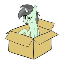 Size: 3546x3639 | Tagged: safe, artist:aaronata, derpibooru exclusive, imported from derpibooru, oc, oc only, pony, unicorn, box, female, looking at you, pony in a box, solo