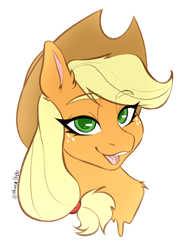 Size: 1540x2068 | Tagged: safe, artist:holomouse, imported from derpibooru, applejack, earth pony, pony, bust, chest fluff, colored pupils, cowboy hat, ear fluff, female, hat, looking at you, mare, open mouth, portrait, simple background, solo, white background