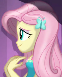 Size: 1920x2400 | Tagged: safe, imported from derpibooru, screencap, fluttershy, costume conundrum, equestria girls, equestria girls series, spoiler:eqg series (season 2), cropped, geode of fauna, hairpin, jewelry, magical geodes, necklace, title card