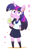 Size: 1044x1600 | Tagged: safe, artist:fuyugi, artist:nendo, imported from derpibooru, twilight sparkle, semi-anthro, unicorn, chibi, clothes, cute, drink, drinking, drinking straw, female, hoof hold, japanese, ribbon, school uniform, schoolgirl, shoes, skirt, socks, solo, straw, thigh highs, twiabetes, unicorn twilight, wide eyes, zettai ryouiki