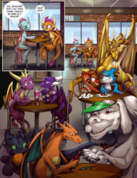 Size: 2550x3300 | Tagged: safe, artist:nauyaco, imported from derpibooru, ocellus, smolder, changedling, changeling, charizard, dragon, eastern dragon, night fury, veemon, anatomically incorrect, comic, crossover, cynder, digimon, disney, dreamworks, eustace scrubb, falcor, falkor, female, how to train your dragon, incorrect leg anatomy, milkshake, mulan, mushu, pokémon, qibli, sharing a drink, spyro the dragon, spyro the dragon (series), straw, the legend of spyro, the neverending story, toothless the dragon, wings of fire (book series)