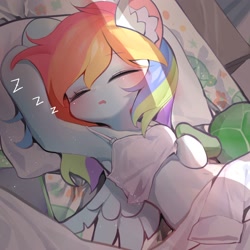Size: 2000x2000 | Tagged: safe, artist:amo, imported from derpibooru, rainbow dash, anthro, pegasus, semi-anthro, unguligrade anthro, adorasexy, arm hooves, bed, belly button, blushing, bra, breasts, chestbreasts, clothes, crop top bra, cute, dashabetes, sexy, sleeping, solo, spread wings, stupid sexy rainbow dash, underwear, wings