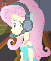 Size: 1920x2288 | Tagged: safe, imported from derpibooru, screencap, fluttershy, costume conundrum, equestria girls, equestria girls series, spoiler:eqg series (season 2), clothes, cropped, cutie mark, cutie mark on clothes, female, gamershy, geode of fauna, hairpin, headphones, headset, headset mic, jewelry, magical geodes, necklace, solo