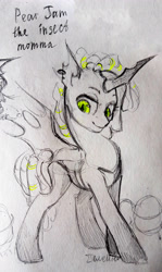 Size: 2240x3750 | Tagged: safe, artist:jewellier, imported from derpibooru, part of a set, oc, oc only, oc:pear jam, changeling, changeling queen, pony, unicorn, changelingified, female, simple background, sketch, species swap, traditional art, transformation