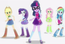 Size: 2856x1920 | Tagged: safe, imported from derpibooru, screencap, applejack, fluttershy, pinkie pie, rainbow dash, rarity, sci-twi, twilight sparkle, equestria girls, mirror magic, spoiler:eqg specials, applejack's hat, blurry, boots, clothes, cowboy boots, cowboy hat, cropped, cutie mark, cutie mark on clothes, denim skirt, geode of fauna, geode of shielding, geode of super speed, geode of super strength, geode of telekinesis, glasses, hat, humane five, jewelry, magical geodes, necklace, ponytail, shoes, skirt