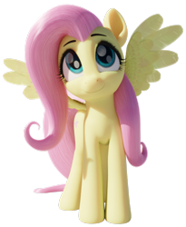 Size: 820x1000 | Tagged: safe, artist:therealdjthed, imported from derpibooru, fluttershy, pegasus, pony, 3d, blender, blushing, cute, daaaaaaaaaaaw, female, looking up, mare, shyabetes, simple background, solo, spread wings, transparent background, wings