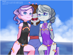 Size: 3220x2420 | Tagged: safe, artist:drantyno, imported from derpibooru, diamond tiara, pipsqueak, silver spoon, equestria girls, :3, calendar, clothes, dress, equestria girls-ified, legs, ocean, sky