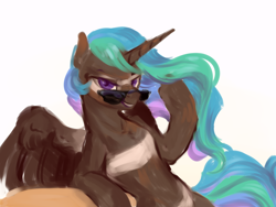 Size: 2400x1800 | Tagged: artist needed, safe, imported from derpibooru, princess celestia, pony, simple background, sketch, sunglasses, tan lines, tanned, wings