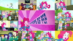 Size: 1280x721 | Tagged: safe, edit, edited screencap, editor:quoterific, imported from derpibooru, screencap, big macintosh, flash sentry, fluttershy, microchips, pinkie pie, rainbow dash, rarity, sandalwood, scribble dee, human, eqg summertime shorts, equestria girls, steps of pep, chess, clothes, collage, duo, duo female, eyes closed, female, football, glasses, male, megaphone, open mouth, singing, sitting, soccer ball (object), soccer field, solo, the ponytones, unamused