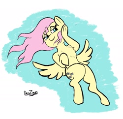 Size: 2117x2048 | Tagged: safe, artist:datzigga, imported from derpibooru, fluttershy, pegasus, pony, bedroom eyes, chest fluff, cute, draw me like one of your french girls, flowing mane, lidded eyes, shyabetes, solo, spread wings, underhoof, wings
