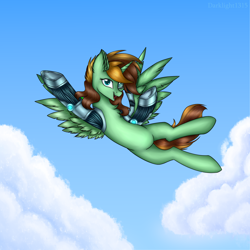 Size: 3000x3000 | Tagged: safe, artist:darklight1315, imported from derpibooru, oc, oc only, oc:glow speed, alicorn, cyborg, pony, flying, solo