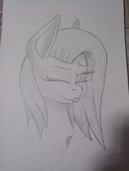 Size: 3456x4608 | Tagged: safe, artist:darky_wings, imported from derpibooru, oc, oc only, oc:almazstudio, pony, female, monochrome, one eye closed, present, tongue out, traditional art