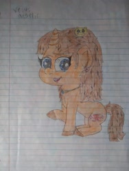 Size: 1944x2592 | Tagged: safe, artist:xxcherryjapansxx, imported from derpibooru, oc, oc only, pony, unicorn, female, horn, lined paper, mare, raised hoof, smiling, solo, traditional art, unicorn oc