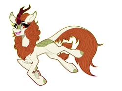 Size: 999x749 | Tagged: safe, alternate version, artist:moshi.poni, imported from derpibooru, autumn blaze, kirin, background removed, eyelashes, female, horn, leonine tail, open mouth, signature, simple background, smiling, solo, white background