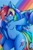 Size: 1367x2048 | Tagged: safe, alternate version, artist:canvymamamoo, imported from derpibooru, imported from ponybooru, rainbow dash, anthro, pegasus, semi-anthro, arm hooves, backwards cutie mark, belly button, blushing, breasts, cellphone, chest fluff, ear fluff, ears, female, holding, mare, phone, rainbow background, selfie, smartphone, smiling, solo, unshorn fetlocks