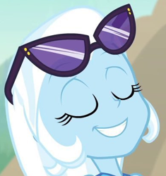 Size: 388x412 | Tagged: safe, edit, edited screencap, imported from derpibooru, screencap, trixie, equestria girls, equestria girls series, forgotten friendship, cropped, eyes closed, sunglasses, sunglasses on head