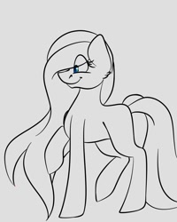 Size: 1080x1350 | Tagged: safe, artist:tessa_key_, imported from derpibooru, oc, oc only, earth pony, pony, earth pony oc, eye clipping through hair, lineart, monochrome, raised hoof, solo