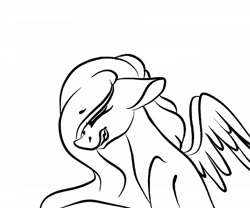 Size: 1080x900 | Tagged: safe, artist:tessa_key_, imported from derpibooru, oc, oc only, pegasus, pony, bust, eyes closed, gritted teeth, lineart, monochrome, pegasus oc, simple background, solo, white background, wings
