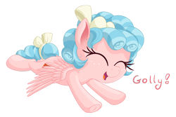 Size: 2968x1985 | Tagged: safe, artist:vito, imported from ponybooru, cozy glow, pegasus, pony, cozybetes, cute, eyes closed, female, filly, flying, freckles, frog (hoof), golly, happy, open mouth, simple background, smiling, solo, transparent background, underhoof