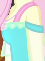 Size: 1920x2588 | Tagged: safe, imported from derpibooru, screencap, fluttershy, costume conundrum, equestria girls, equestria girls series, spoiler:eqg series (season 2), boobshot, breasts, cropped, female, geode of fauna, jewelry, magical geodes, necklace, pictures of chests, solo