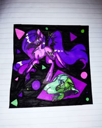 Size: 1080x1350 | Tagged: safe, artist:tessa_key_, imported from derpibooru, oc, oc only, earth pony, pony, abstract background, bust, duo, earth pony oc, lined paper, traditional art