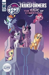 Size: 1349x2047 | Tagged: safe, artist:evan stanley, idw, imported from derpibooru, applejack, fluttershy, pinkie pie, rainbow dash, rarity, twilight sparkle, alicorn, earth pony, pegasus, pony, unicorn, spoiler:comic, spoiler:friendship in disguise, cybertron, female, mane six, mare, moon, solo, the magic of cybertron, transformers, twilight sparkle (alicorn)