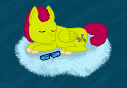 Size: 1642x1145 | Tagged: safe, artist:lightlemon, imported from derpibooru, oc, oc:light lemon, pegasus, pony, cloud, glasses, glasses off, sleeping