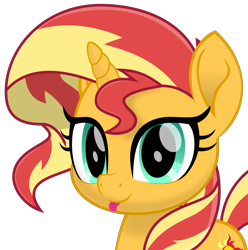 Size: 3000x3025 | Tagged: safe, artist:keronianniroro, imported from derpibooru, sunset shimmer, pony, unicorn, :p, cute, female, high res, inkscape, mare, movie accurate, shimmerbetes, simple background, solo, tongue out, transparent background, vector