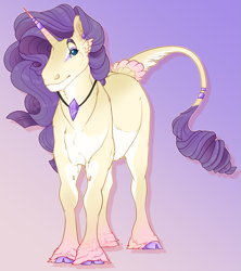 Size: 1595x1800 | Tagged: safe, artist:seffiron, imported from derpibooru, oc, oc only, pony, unicorn, cloven hooves, female, magical lesbian spawn, mare, offspring, parent:fluttershy, parent:rarity, parents:flarity, solo, tail feathers