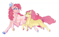 Size: 1280x819 | Tagged: safe, artist:glorymoon, imported from derpibooru, li'l cheese, pinkie pie, pony, the last problem, simple background, transgender, white background