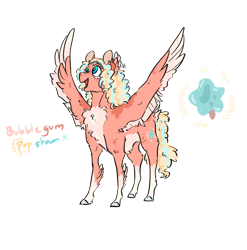 Size: 1280x1295 | Tagged: safe, artist:ayartzramen, imported from derpibooru, oc, oc:bubblegum popstar pie, pegasus, pony, chest fluff, female, mare, offspring, parent:cheese sandwich, parent:party favor, parent:pinkie pie, simple background, transparent background