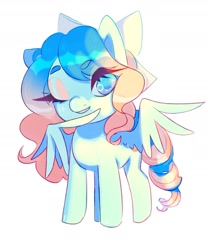 Size: 1500x1801 | Tagged: safe, artist:ekot, imported from derpibooru, oc, oc only, oc:сloudy dream, pegasus, pony, chibi, female, mare, oda 997, one eye closed, simple background, solo, wings, wink