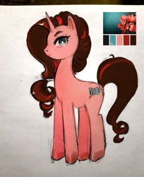 Size: 810x992 | Tagged: safe, artist:ekot, imported from derpibooru, oc, oc only, oc:glory star, pony, unicorn, female, mare, oda 997, reference, simple background, solo, traditional art