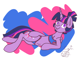 Size: 1600x1200 | Tagged: safe, artist:erenerakhard, artist:erynerikard, imported from derpibooru, twilight sparkle, alicorn, pony, alternate hairstyle, belly button, bikini, clothes, digital art, lying down, simple background, smiling, solo, swimsuit, transparent background, twilight sparkle (alicorn)