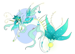 Size: 1280x939 | Tagged: safe, artist:niniibear, imported from derpibooru, oc, oc only, hybrid, pegasus, pony, seapony (g4), bioluminescent, dorsal fin, eyelashes, female, fins, fish tail, flower, flowing mane, flowing tail, glow, glowing, green eyes, open mouth, seaponified, signature, simple background, solo, species swap, tail, transparent background, wings