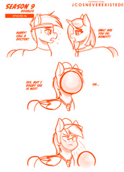 Size: 960x1326 | Tagged: safe, artist:jcosneverexisted, imported from derpibooru, clear sky, quibble pants, rainbow dash, pony, common ground, angry, ball, cartoon physics, description is relevant, dialogue, female, male, rainbow dash is not amused, season 9 doodles, slapstick, text, unamused, whistle