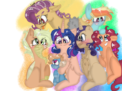 Size: 1200x899 | Tagged: safe, artist:cocolove2176, imported from derpibooru, oc, oc only, oc:coraliss rose, draconequus, dracony, dragon, hybrid, pegasus, pony, :p, alicorn pc, blushing, draconequus oc, dragon oc, female, grin, interspecies offspring, male, mare, offspring, parent:applejack, parent:capper, parent:capper dapperpaws, parent:cheese sandwich, parent:discord, parent:flash sentry, parent:fluttershy, parent:pinkie pie, parent:rainbow dash, parent:rarity, parent:spike, parent:twilight sparkle, parent:zephyr breeze, parents:applespike, parents:capperity, parents:cheesepie, parents:discoshy, parents:flashlight, parents:zephdash, simple background, smiling, tongue out, white background, wings