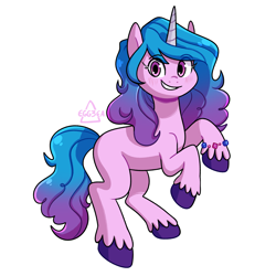 Size: 1806x1806 | Tagged: safe, artist:eggzeafanart, imported from derpibooru, izzy moonbow, pony, unicorn, blushing, bracelet, cute, female, g5, heart eyes, izzybetes, jewelry, looking at you, mare, raised hoof, simple background, smiling, solo, unshorn fetlocks, white background, wingding eyes