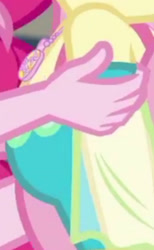 Size: 1920x3127 | Tagged: safe, imported from derpibooru, screencap, fluttershy, pinkie pie, equestria girls, equestria girls series, rollercoaster of friendship, boobshot, breasts, cropped, female, geode of fauna, jewelry, magical geodes, necklace, pictures of chests