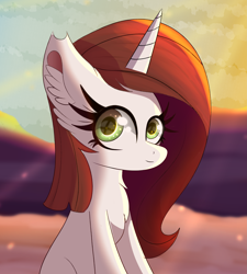 Size: 3945x4378 | Tagged: safe, artist:windykirin, imported from derpibooru, oc, oc only, oc:brittneigh ackermane, pony, unicorn, absurd resolution, chest fluff, ear fluff, female, long eyelashes, looking at you, smiling, solo, sunset