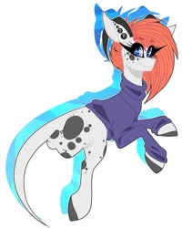 Size: 1080x1350 | Tagged: safe, artist:moshi.poni, imported from derpibooru, oc, oc only, pony, clothes, ear piercing, eyelashes, female, horns, looking at you, mare, piercing, rearing, smiling, solo